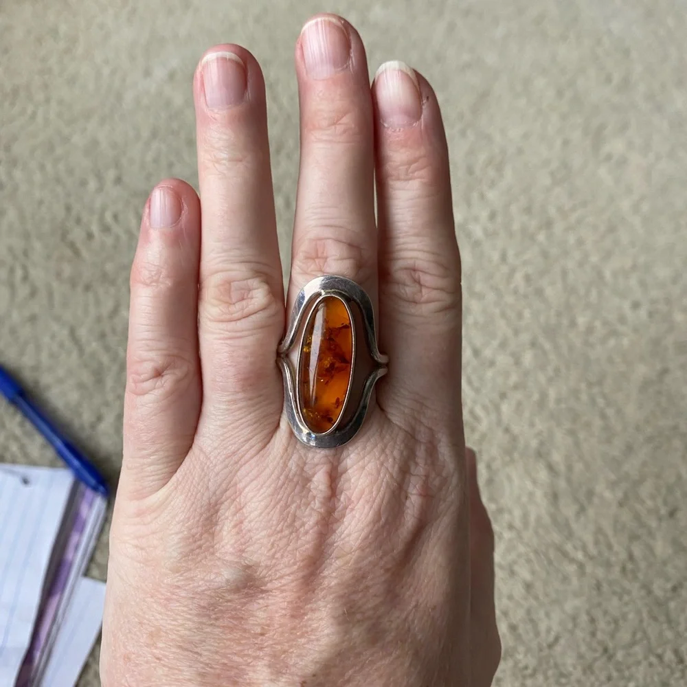DDD Silver and Amber Ring - Picture 1 of 5